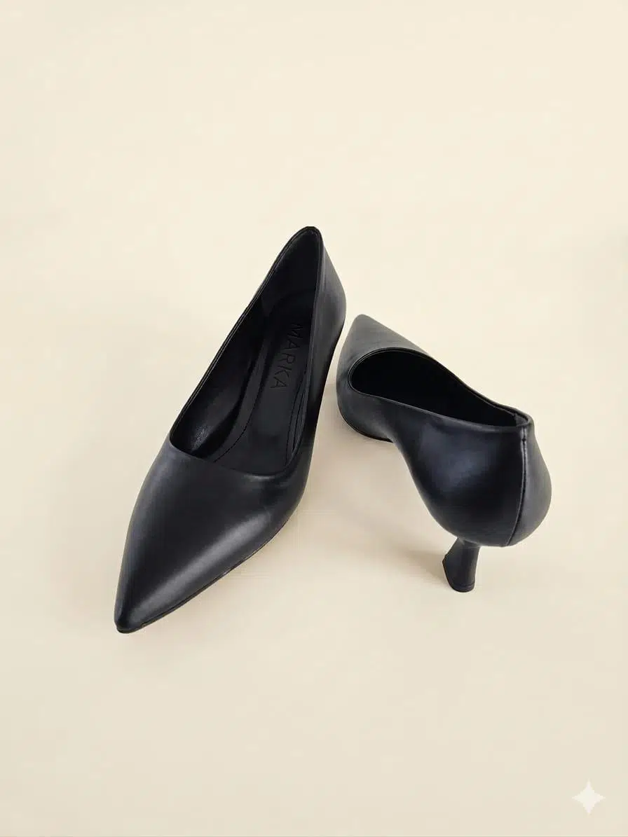 Stiletto Alçak Ökçe Büyük Numara Bayan Ayakkabısı - Siyah